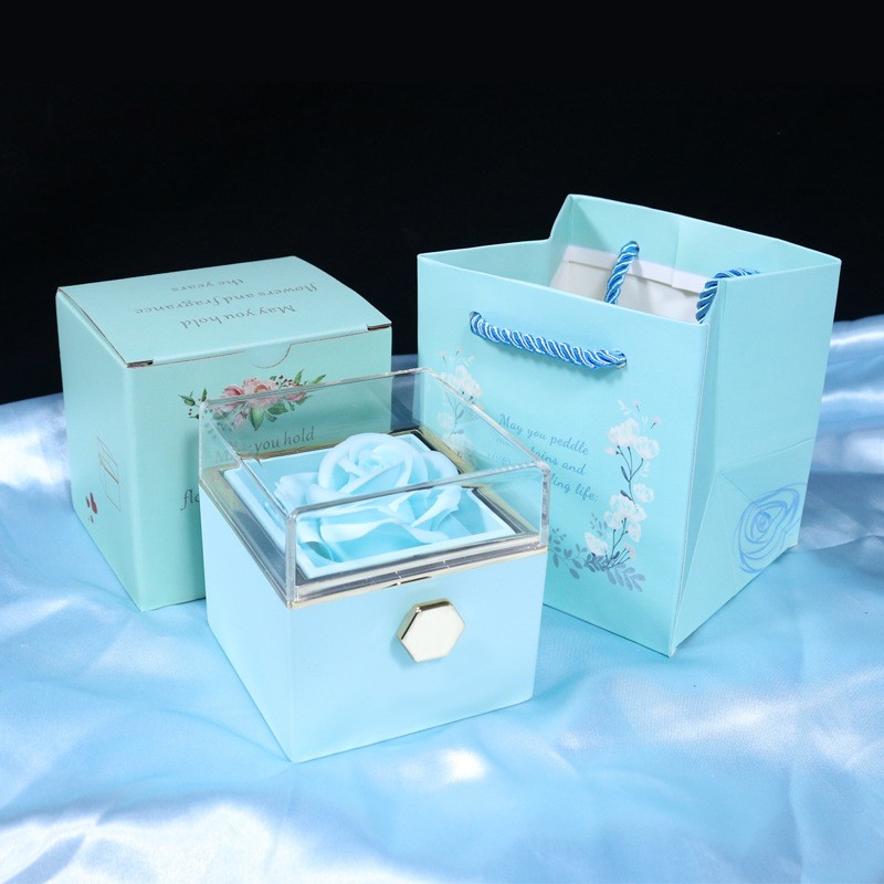 New Valentine Rotating Jewelry Display Case with Eternal Rose