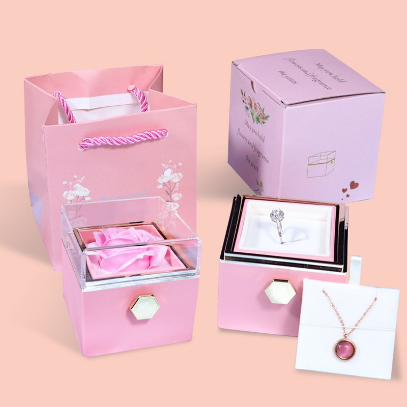 New Valentine Rotating Jewelry Display Case with Eternal Rose