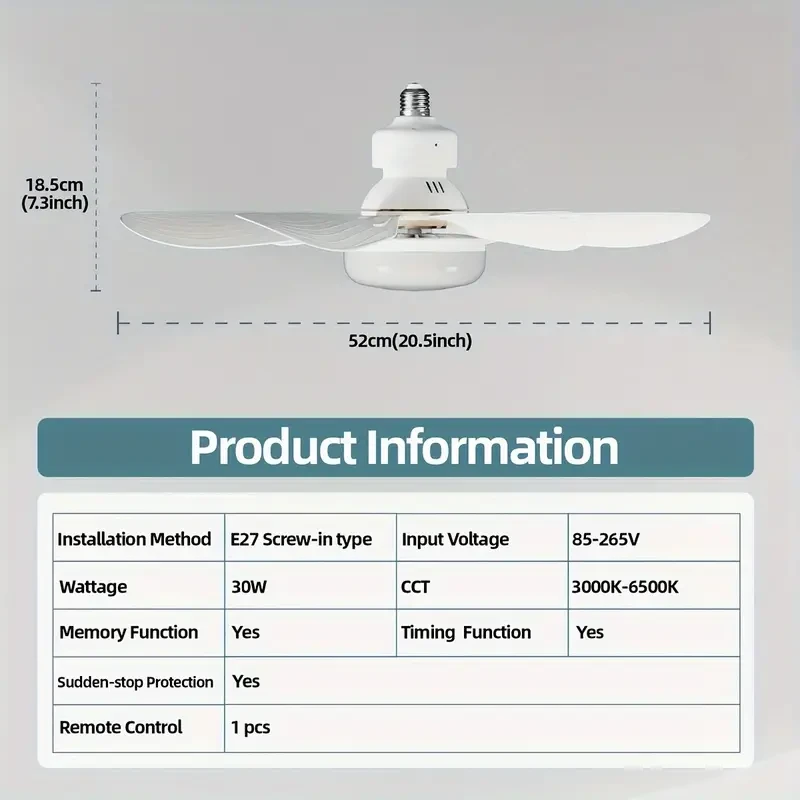 1pc Multifunctional E26/E27 Socket Ceiling Fan