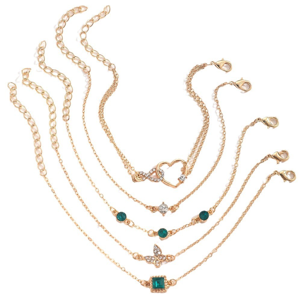 Bohemian 5pc Green Crystal Bracelets