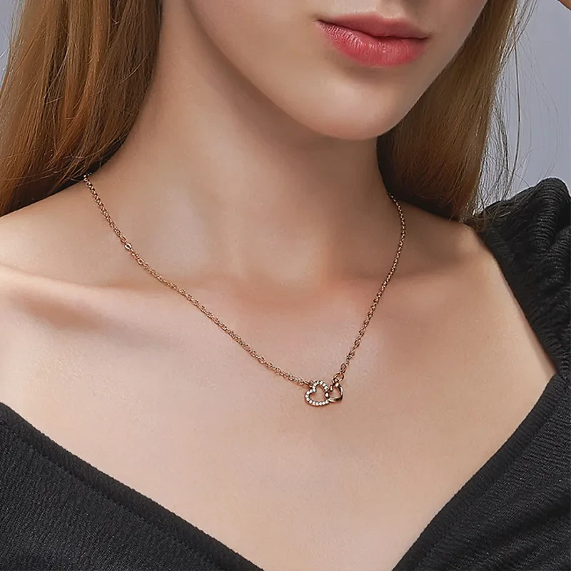 Love Necklace Temperament Double Peach Heart