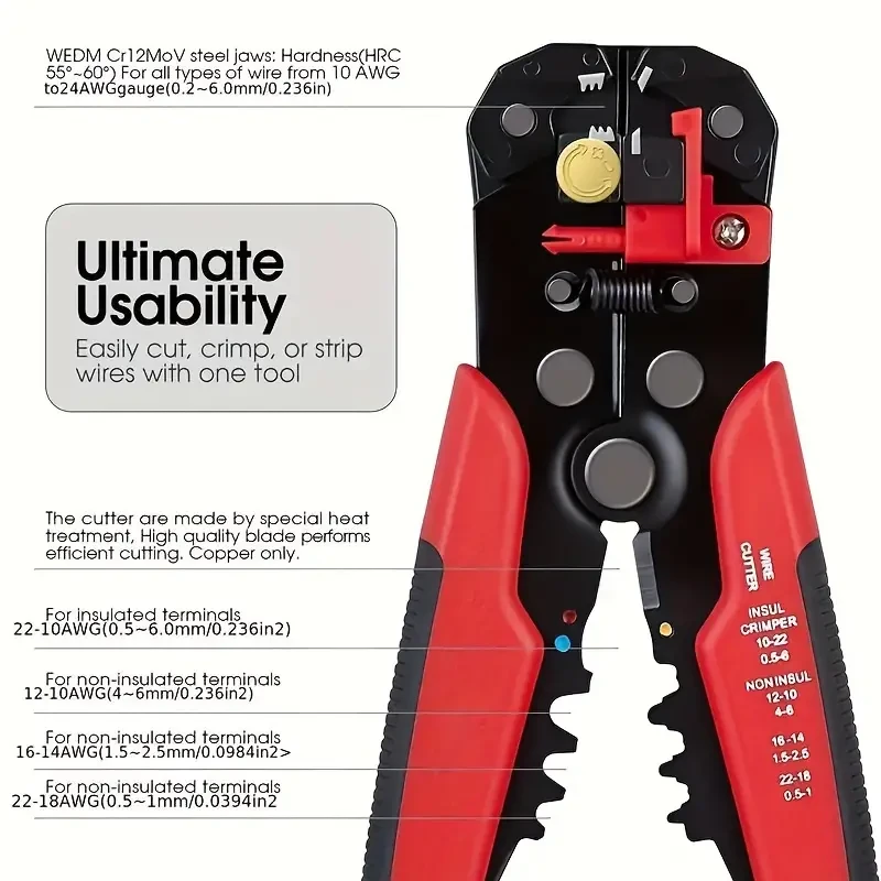 5-in-1 Multifunctional Wire Stripper  Automatic Wire Stripper, Cutting Crimping Pliers, Disassembly Tool