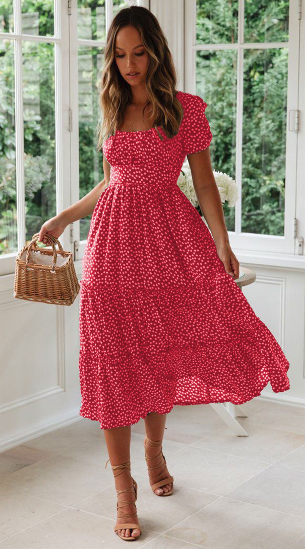 Summer Puff Floral Printed Long Dresses