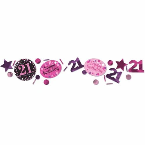 Sparkling Pink 21 Happy Birthday Confetti