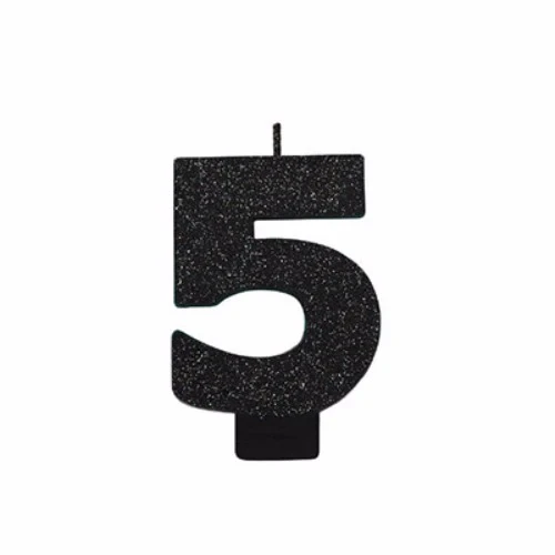 Candle Number Five Black Sparkle Glittered