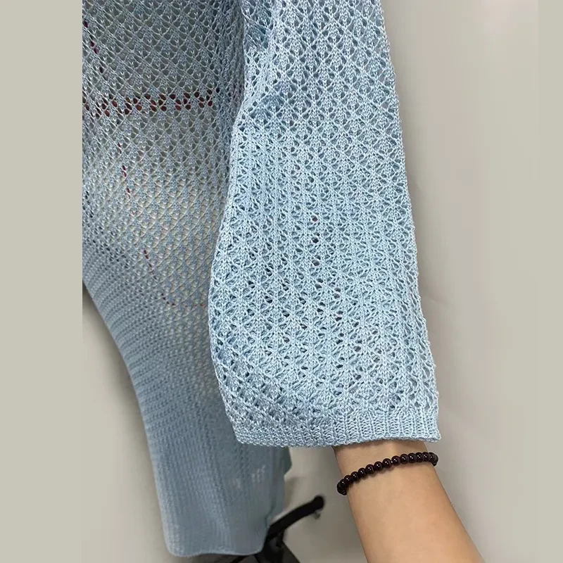 Solid Color Knitted Hollow-out Beach Swimsuit Blouse Sun-proof Women's Skirt