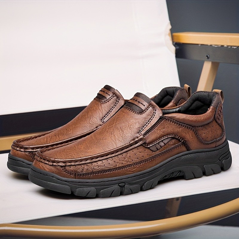 CLOHOO Men's Stitching Leather Casual Loafers