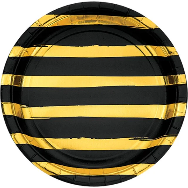 Touch Of Colour Black Velvet & Gold Dinner Plates Paper  (Pack of 8)