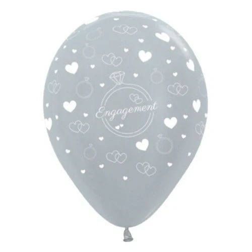 30cm Engagemrnt Silver Metallic 6PK Latex Balloons - Pack of 6