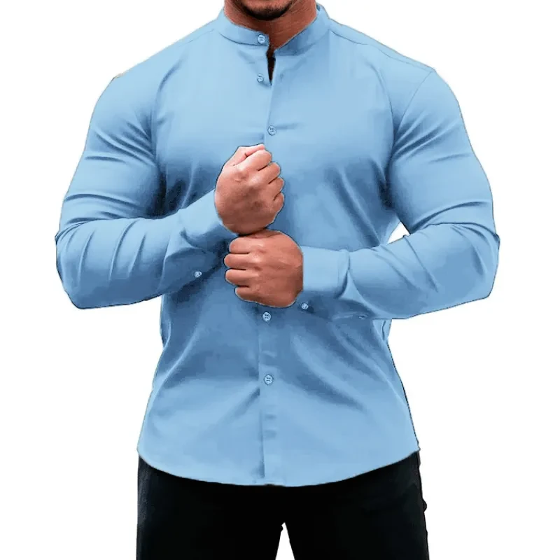 Men's Slim Fit Solid Color Long Sleeve Shirt