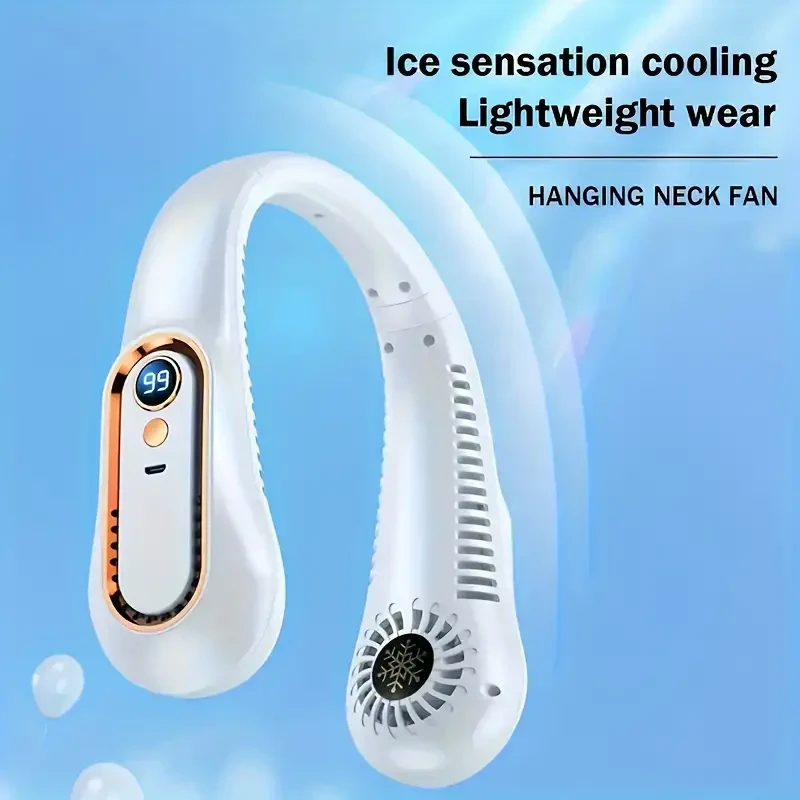Bladeless Hanging Neck Fan - Portable USB Rechargeable Cooler with 5 Wind Speeds and Digital Display