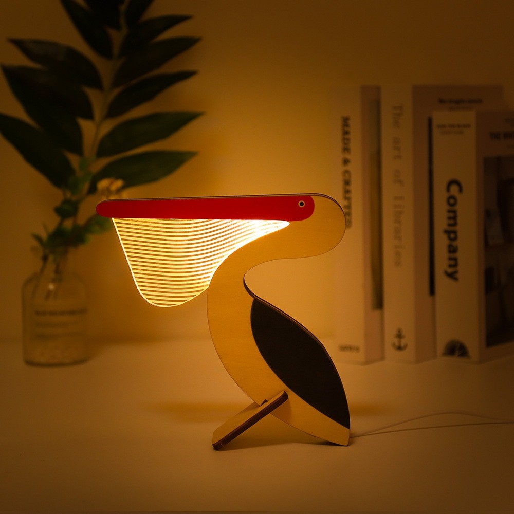 Animals LED Night Light Wood Acrylic Table