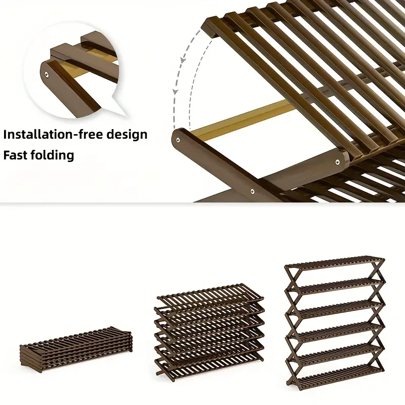 Multi-Layer Solid Wood Installation-Free Shoe Rack - Folding Indoor Storage Shelf