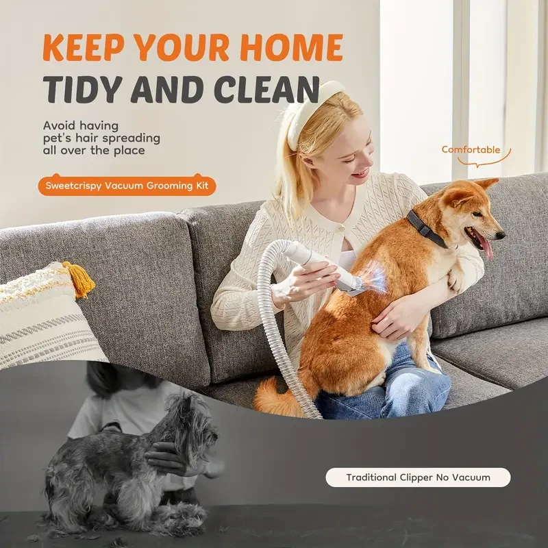 Pet Grooming Vacuum Kit 5 in 1 - Professional Clippers with 6 Guide Combs, Strong Suction for 99% Pet Hair