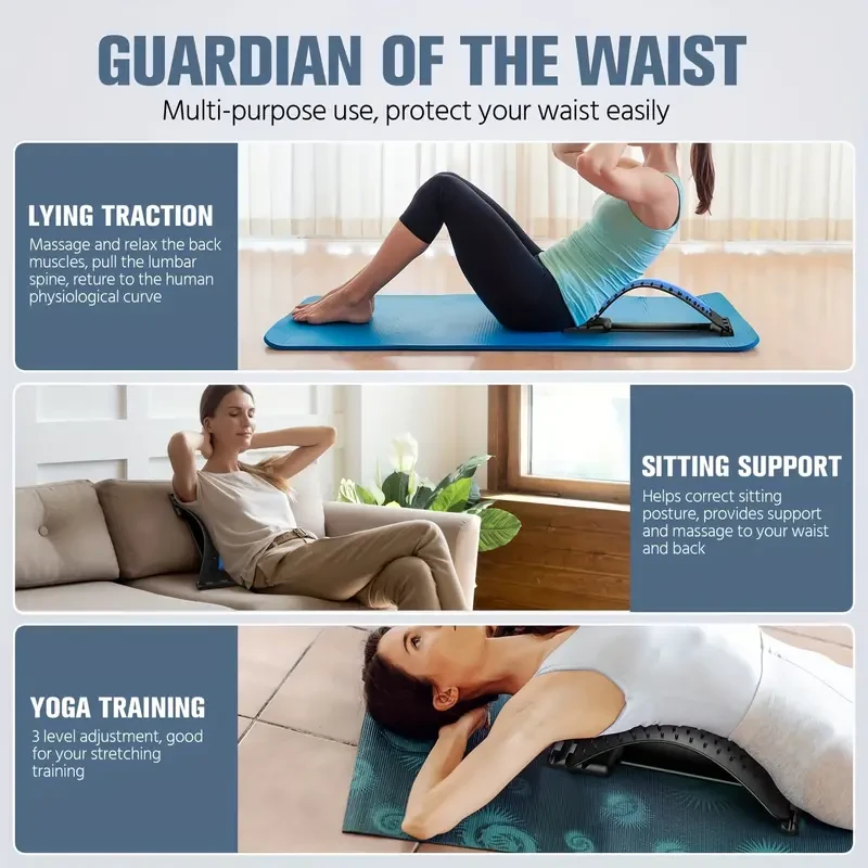 Back Stretcher for Lower Back Pain Relief - 3 Level Adjustable Lumbar Back Cracker Board and Massager