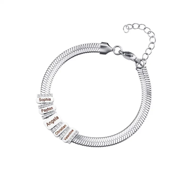 Custom Names Beaded Bracelet Stainless Steel