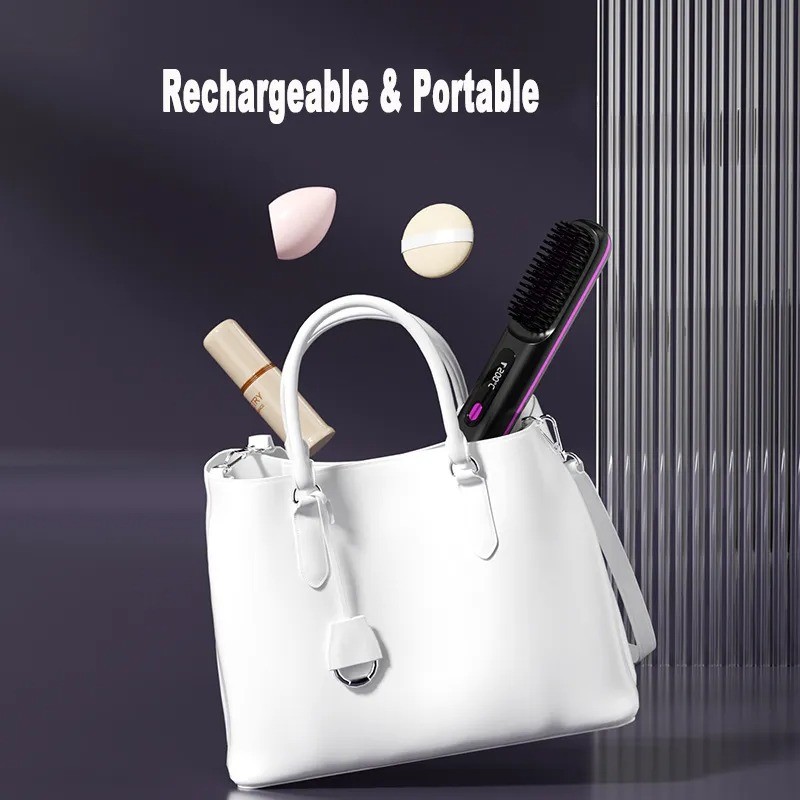 2-in-1 Wireless Hair Straightener and Curler Brush with USB Charging