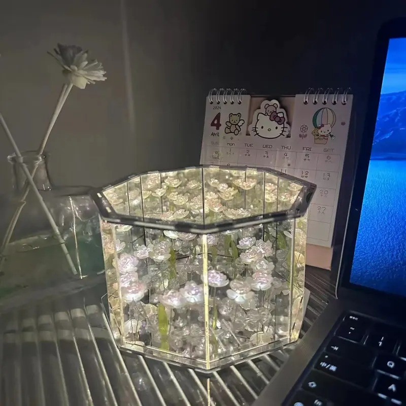 Creative Tulip Rose Octagonal Music Box Night Lamp