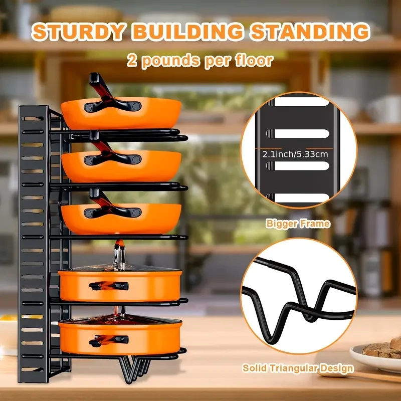 8-Tier Pot Organizer Rack - Kitchen Cabinet Storage