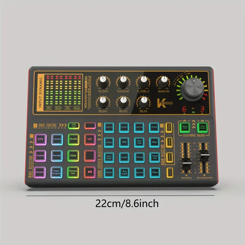 K300 Sound Mixer Board - LED Light Voice Changer with Multiple Sound Effects