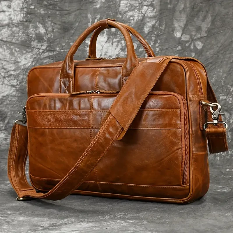Premium Genuine Leather Briefcase - Stylish Laptop Tote Bag for Business Professionals - Durable, Spacious, with Comfortable Shoulder Strap