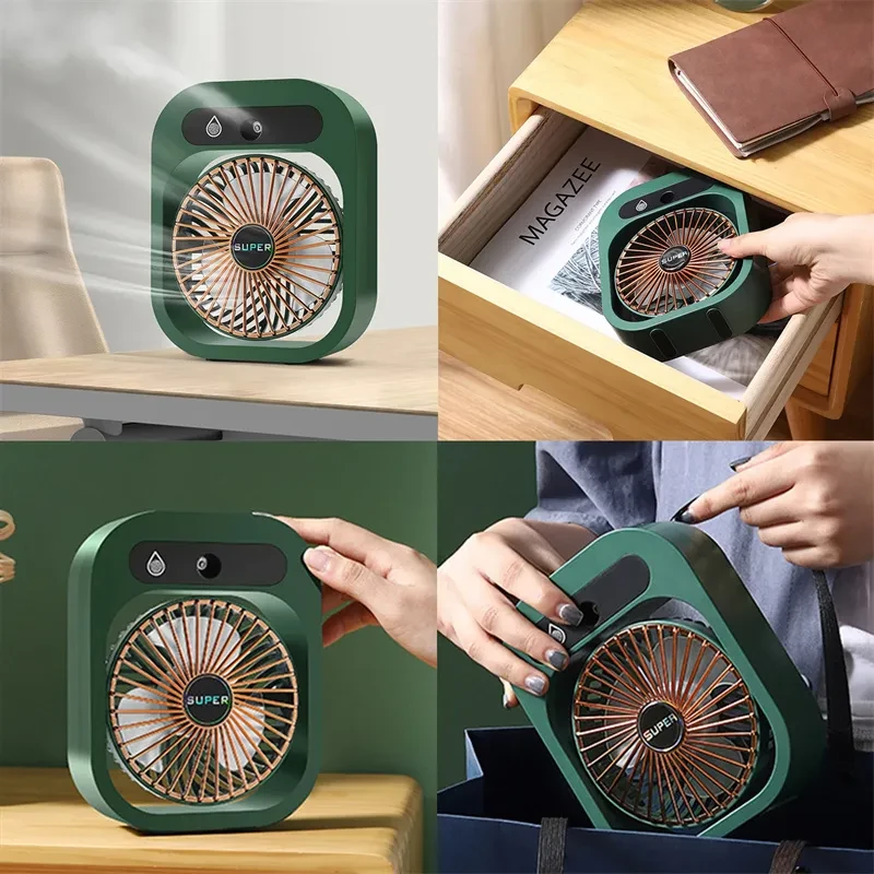 Air Conditioning Fan Desk Misting Fan Air Cooler Cooling USB Rechargeable Humidifier Portable Spray Fan With 3 Wind Speeds