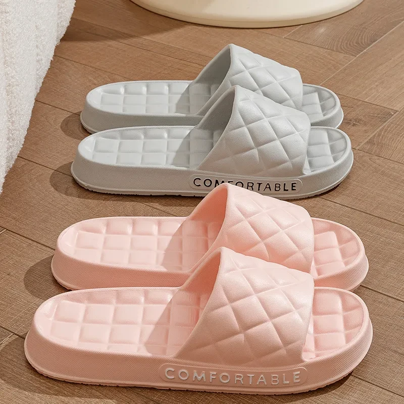 Home Slippers With Plaid Design Soft-soled Slippers