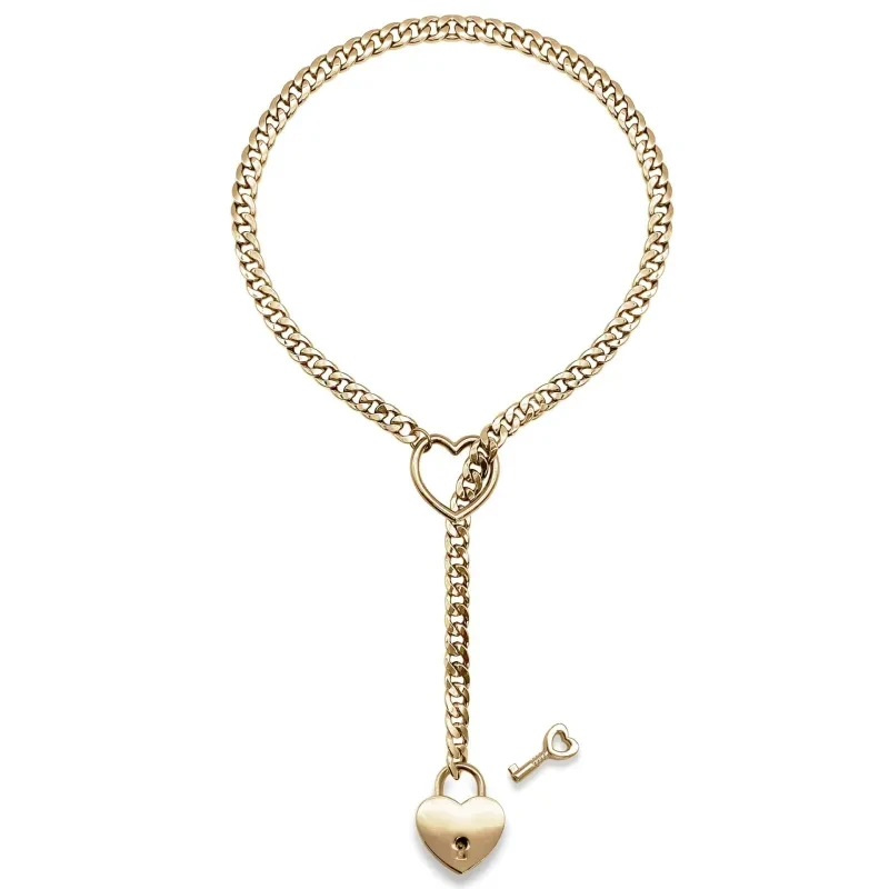Slip Chain Necklace Heart O-Ring  Adjustable Heart Shaped Lock Core With Key
