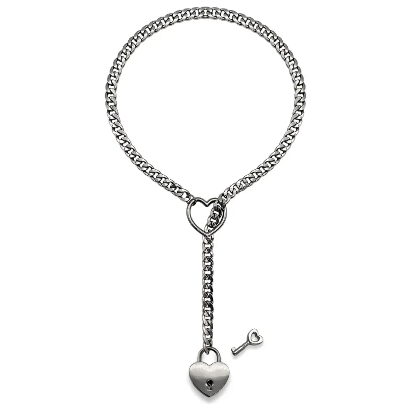 Slip Chain Necklace Heart O-Ring Adjustable Heart Shaped Lock Core With Key