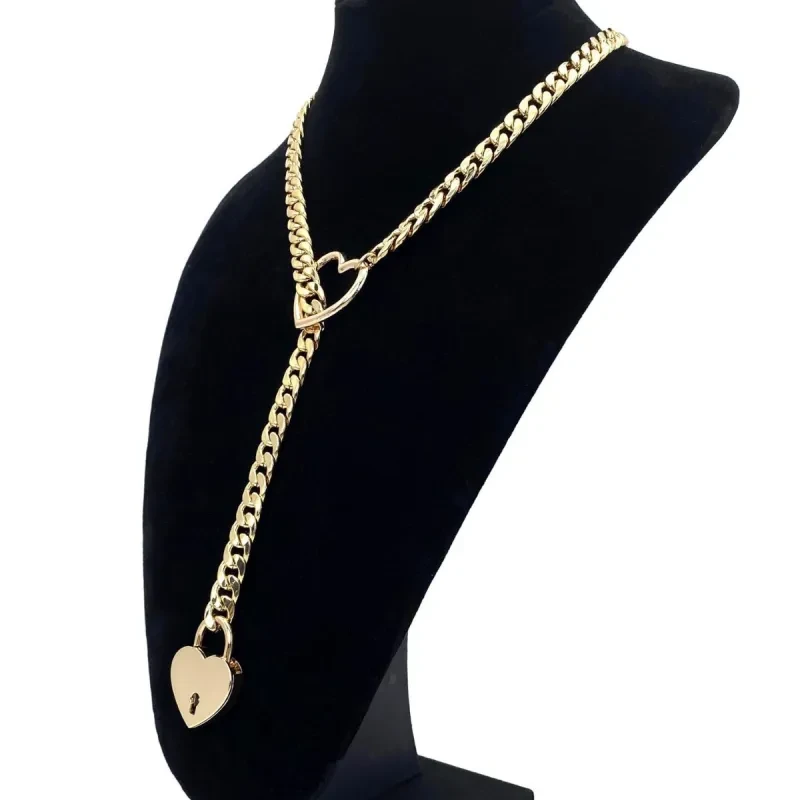 Slip Chain Necklace Heart O-Ring Adjustable Heart Shaped Lock Core With Key
