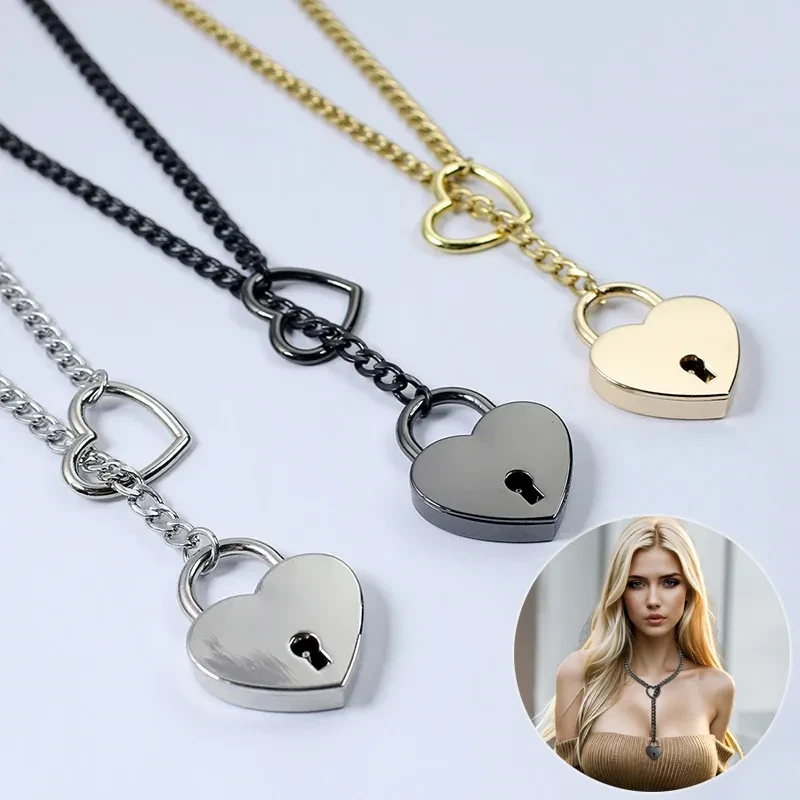 Slip Chain Necklace Heart O-Ring Adjustable Heart Shaped Lock Core With Key