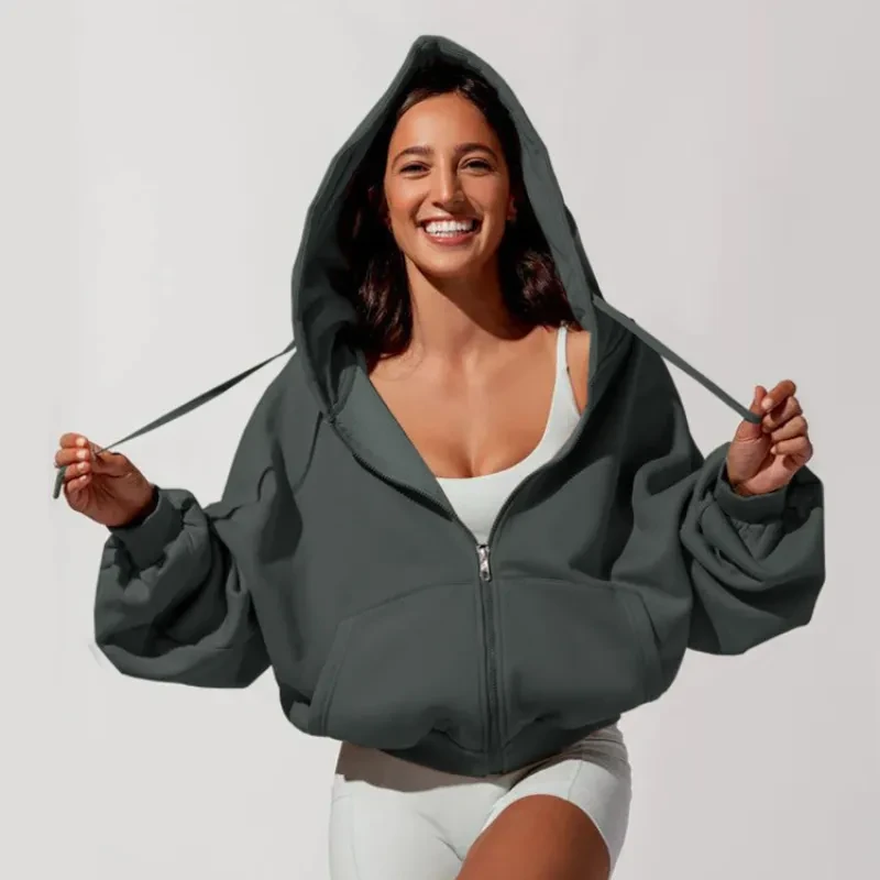 Zipper Hoodies Sports Jacket Loose Hooded Sweatshirt
