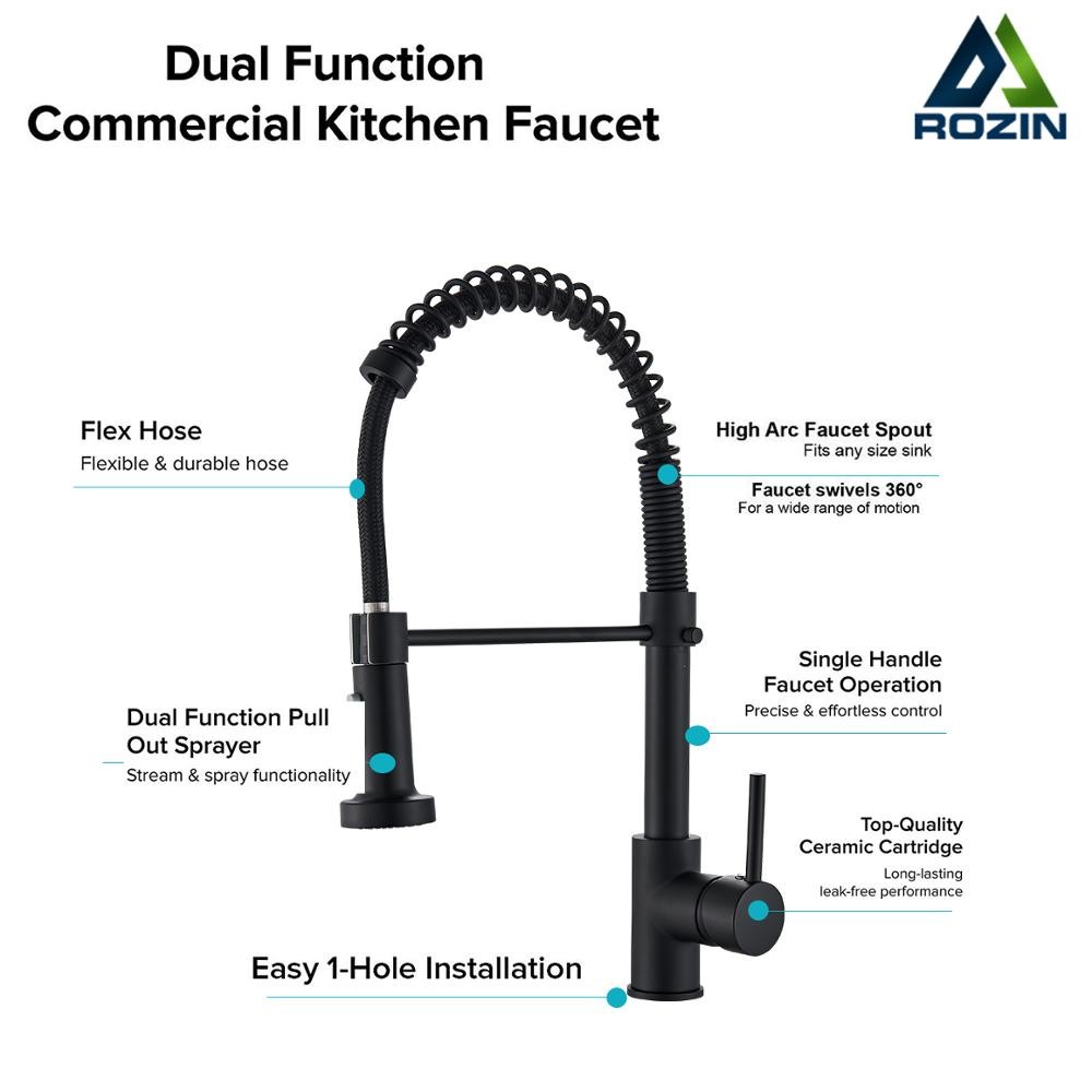 Rozin Brushed Nickel Kitchen Faucet - 360 Deck Mounted Mixer Tap