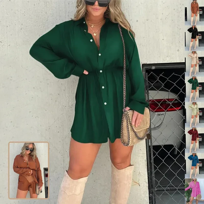 Women's Button-Up Long Sleeve Jumpsuit Dress