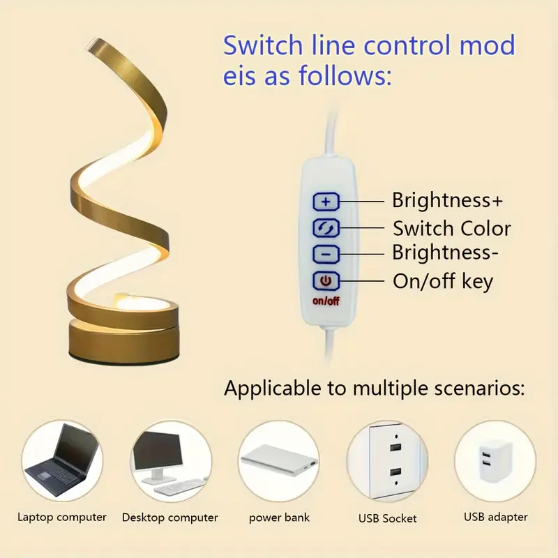 1pc Spiral Lamp - Versatile USB Lamp for Office, Bedroom, and Living Room