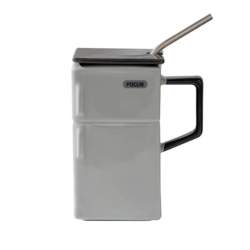 Creative Retro Refrigerator Lid Straw Ceramic Cup Kitchen Gadgets