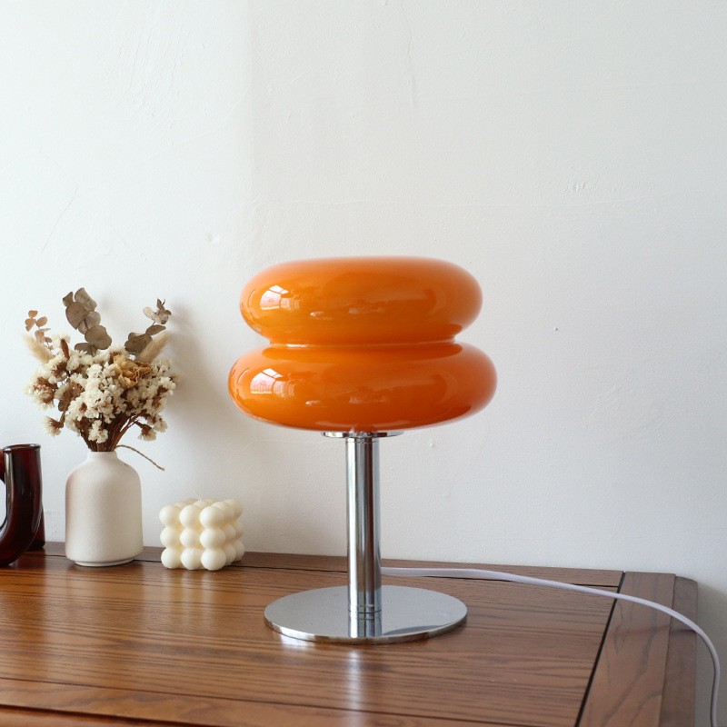 Macaron Glass Table Lamp - Trichromatic Dimming Living Room Atmosphere Lamp, Eye Protection Night Light for Girl's Bedroom Bedside Decor