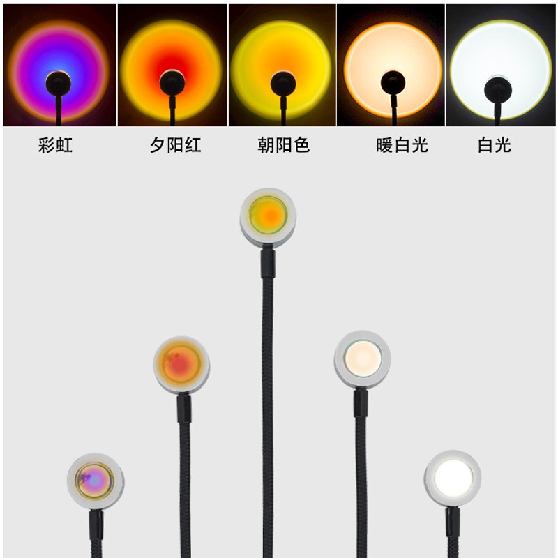USB Sunset Projection Lamp - Rainbow Atmosphere Night Light for Photography, Selfie, Coffee Store, Live Wall Decoration