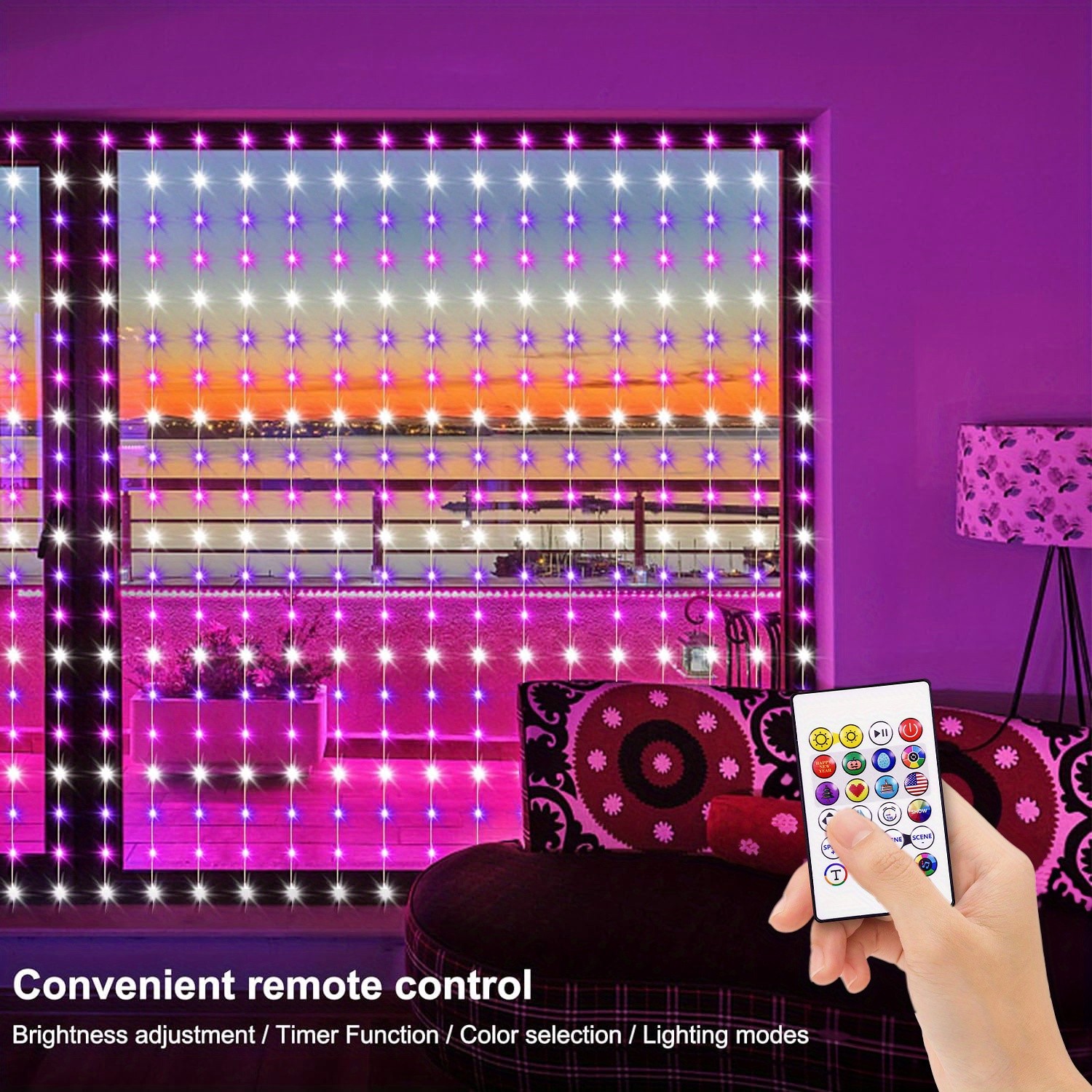 6.6x6.6ft Smart Window Light RGB-IC Dynamic LED Curtain String Light for Indoor and Outdoor Use, Perfect for Halloween, Christmas, and Valentines Day