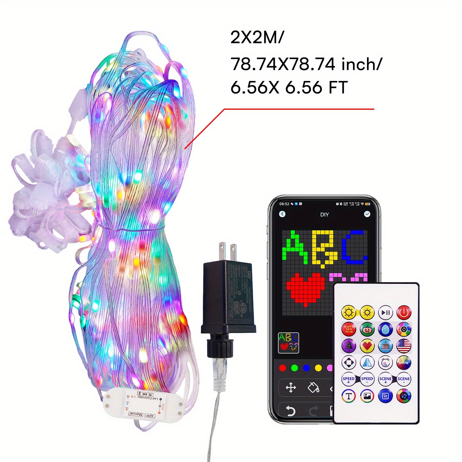 6.6x6.6ft Smart Window Light RGB-IC Dynamic LED Curtain String Light for Indoor and Outdoor Use, Perfect for Halloween, Christmas, and Valentines Day