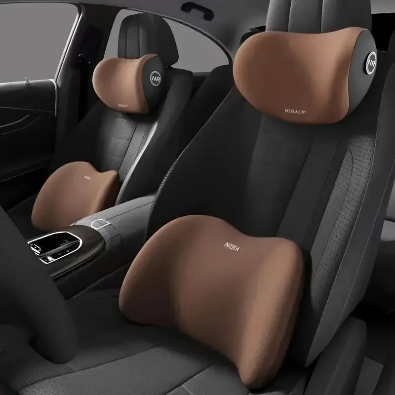 Car Headrest & Lumbar Support Pillow Set - Memory Foam Cushion