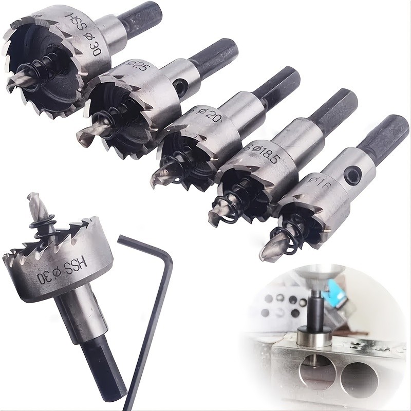 5-Piece Heavy-Duty Hole Saw Drill Bit Set - Perfect for Stainless Steel, Aluminum, Plastic & Wood
