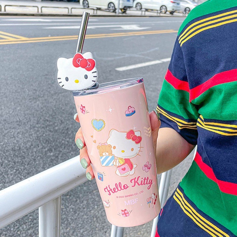 Sanrio Hello Kitty Straw Cup Cinnamoroll, Cute Cartoon Kuromi, Heat Preservation, Cold Insulation, Stainless Steel Water Cup, Perfect Gifts