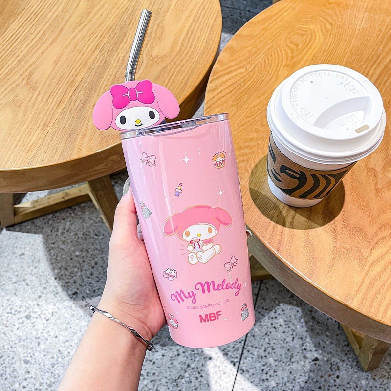 Sanrio Hello Kitty Straw Cup Cinnamoroll, Cute Cartoon Kuromi, Heat Preservation, Cold Insulation, Stainless Steel Water Cup, Perfect Gifts