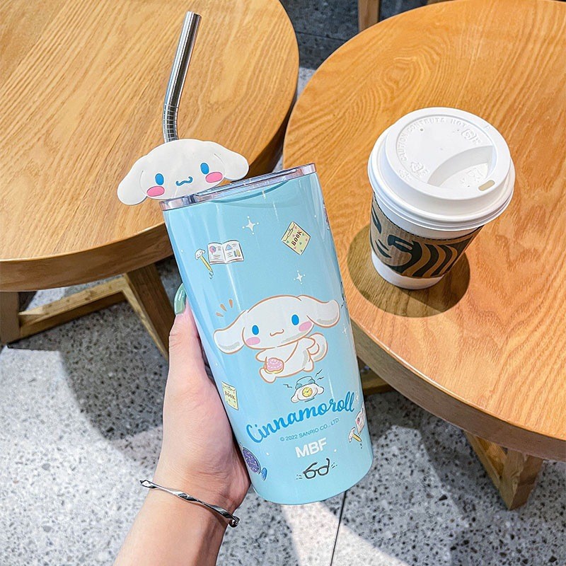 Sanrio Hello Kitty Straw Cup Cinnamoroll, Cute Cartoon Kuromi, Heat Preservation, Cold Insulation, Stainless Steel Water Cup, Perfect Gifts