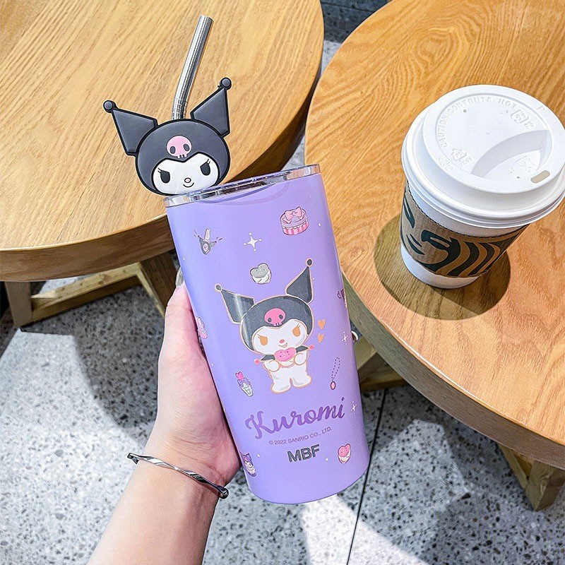 Sanrio Hello Kitty Straw Cup Cinnamoroll, Cute Cartoon Kuromi, Heat Preservation, Cold Insulation, Stainless Steel Water Cup, Perfect Gifts