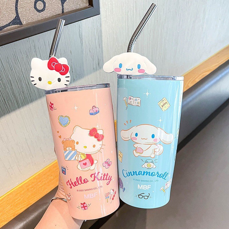 Sanrio Hello Kitty Straw Cup Cinnamoroll, Cute Cartoon Kuromi, Heat Preservation, Cold Insulation, Stainless Steel Water Cup, Perfect Gifts