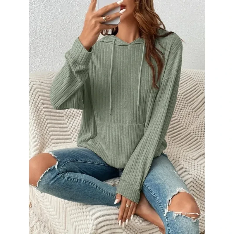 Fashion Drawstring Long-sleeved Hooded Sweatshirt With Pockets