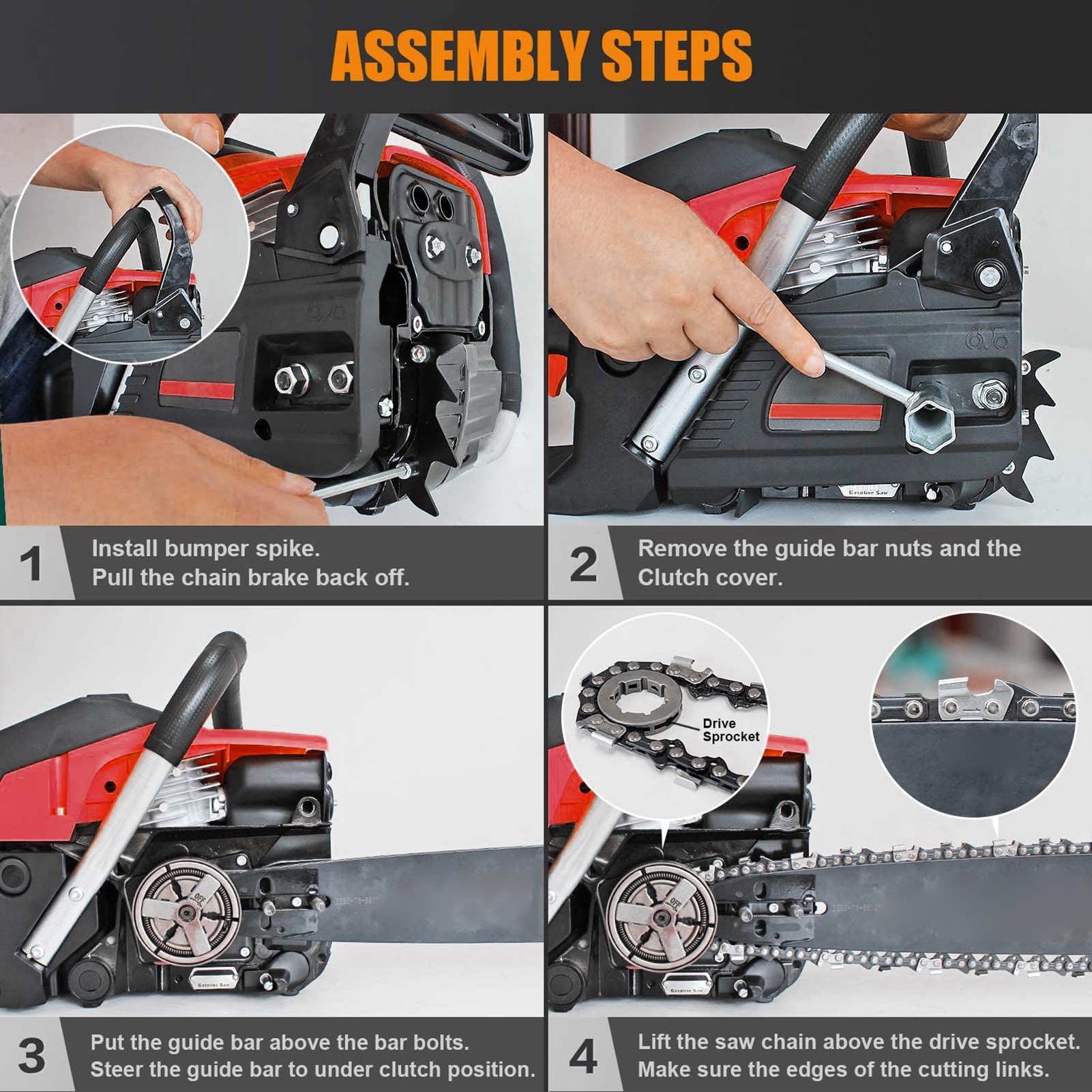 21.67-Inch High-Powered Versatile 58-Cubic-Centimeter Rust-Resistant Wood Chainsaw for Wood Cutting