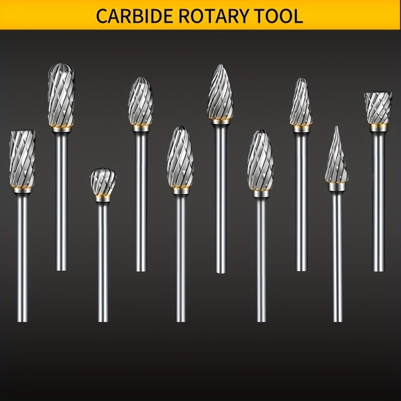 10pcs Tungsten Steel Burrs Set  Versatile Carving, Engraving, and Polishing Tool for Wood, Metal, and Stone  No Assembly Required!